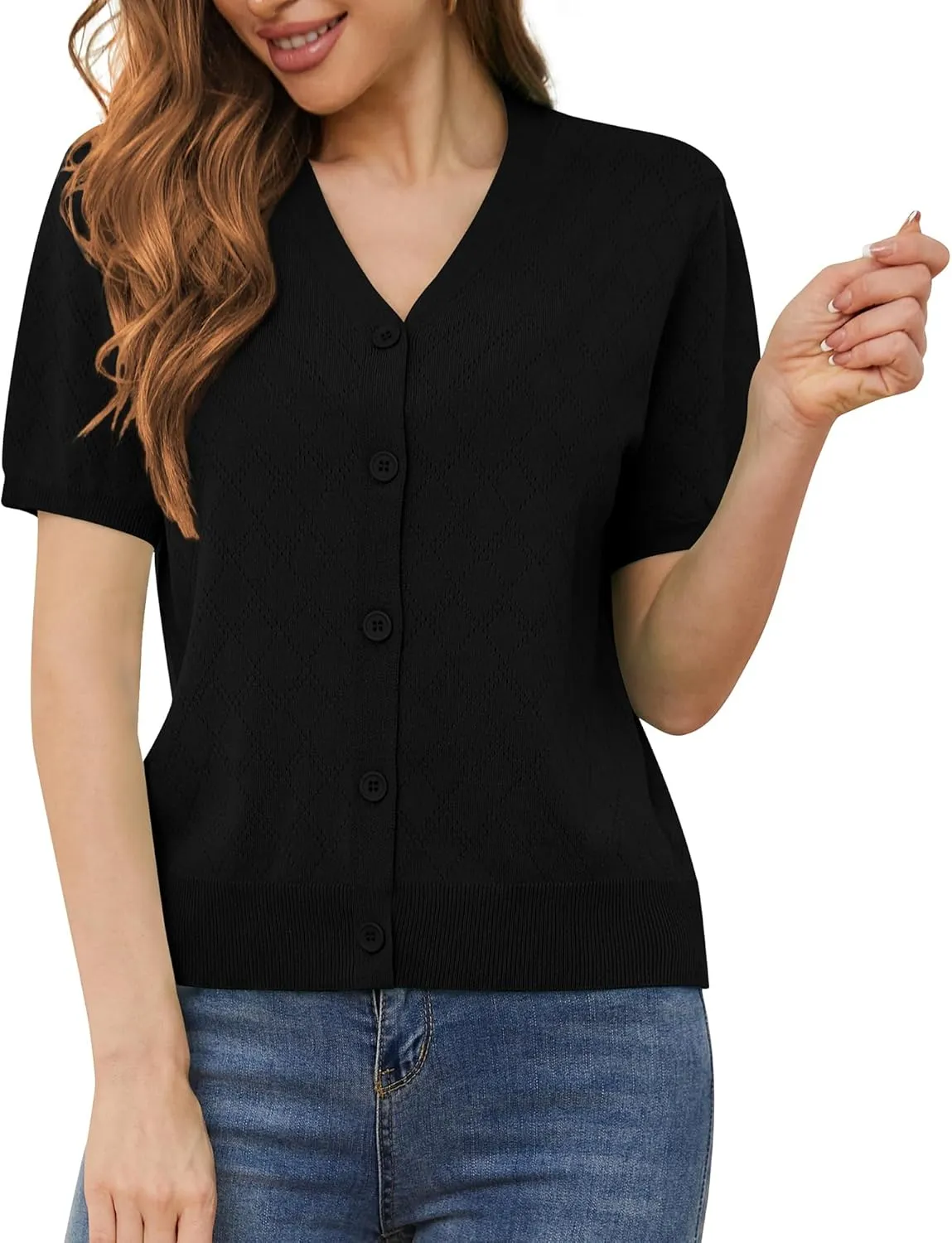 VIISHOW Short Sleeve Lightweight Summer Cardigan for Women, Button Down Open Front V Neck Crochet Knit Cropped Bolero Shrugs