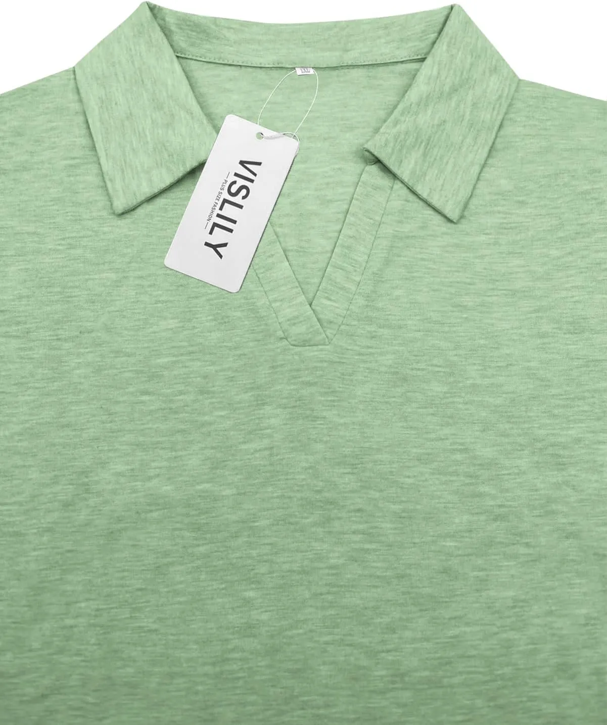 VISLILY Plus-Size-Summer-Tops for Women Collared V Neck Polo Shirts Flowy Tunics Trendy Short Sleeve Blouses 1X-5X