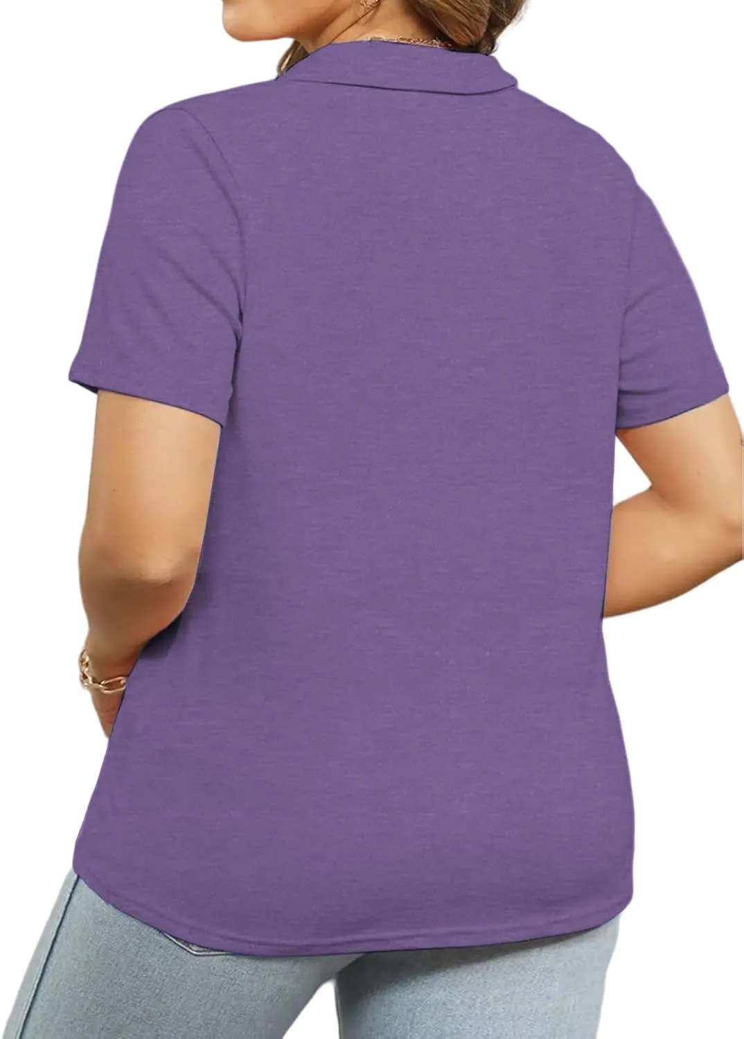 VISLILY Plus-Size-Summer-Tops for Women Collared V Neck Polo Shirts Flowy Tunics Trendy Short Sleeve Blouses 1X-5X