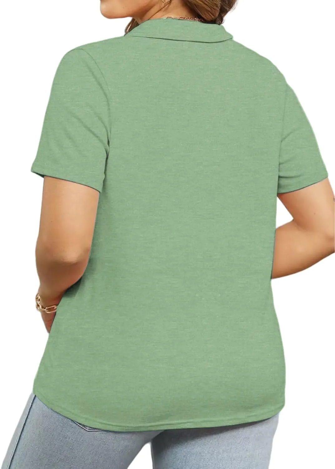 VISLILY Plus-Size-Summer-Tops for Women Collared V Neck Polo Shirts Flowy Tunics Trendy Short Sleeve Blouses 1X-5X