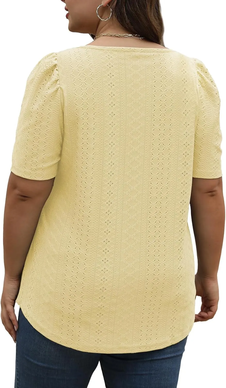 VISLILY Womens-Plus-Size-Summer-Tops Square Neck T Shirts Puff Short Sleeve Blouses Eyelet Tunics XL-5XL