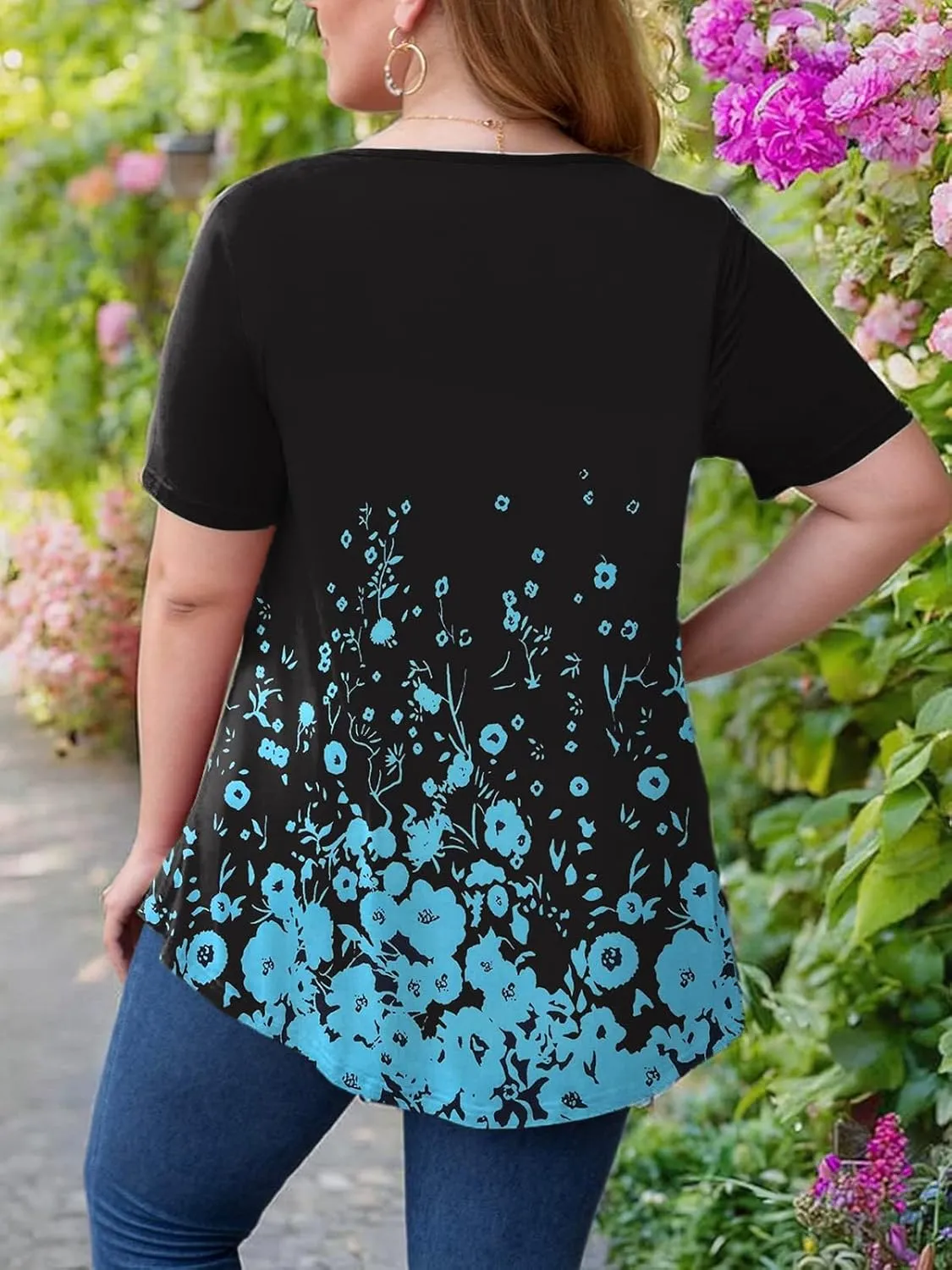 VISLILY Women's-Plus-Size-Tops Summer Lace Tee Shirts Short Sleeve Tunics Flowy Pleated Blouses XL-4XL