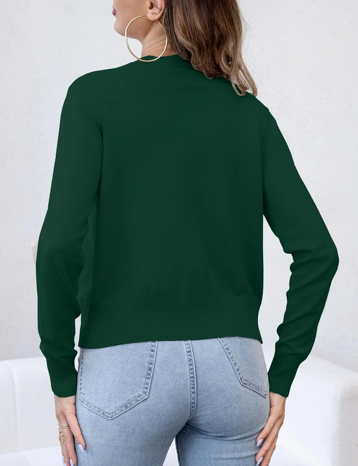 VOIANLIMO Womens Casual Long Sleeve Sweaters Knit Open Front Cropped Bolero Short Cardigan