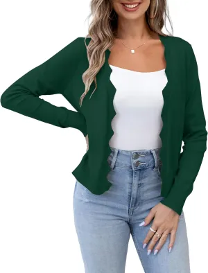 VOIANLIMO Womens Casual Long Sleeve Sweaters Knit Open Front Cropped Bolero Short Cardigan