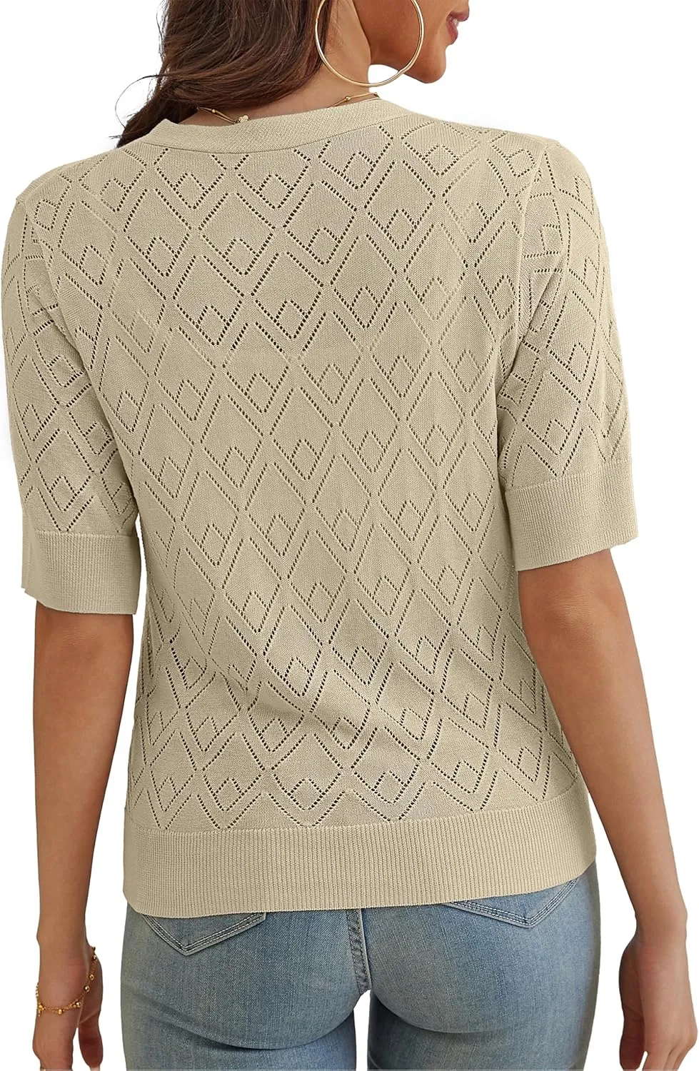 VOIANLIMO Women's Sweater Cropped Knit Long Sleeve Cardigan Lightweight Bolero Short Shrugs V-Neck Button up Tops
