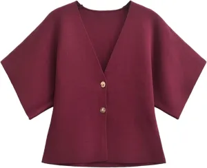 Wanzetaly Womens Oversized Cardigans Short Sleeve Lightweight Button V Neck Casual Knit Sweater Outerwear