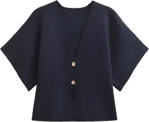 Wanzetaly Womens Oversized Cardigans Short Sleeve Lightweight Button V Neck Casual Knit Sweater Outerwear