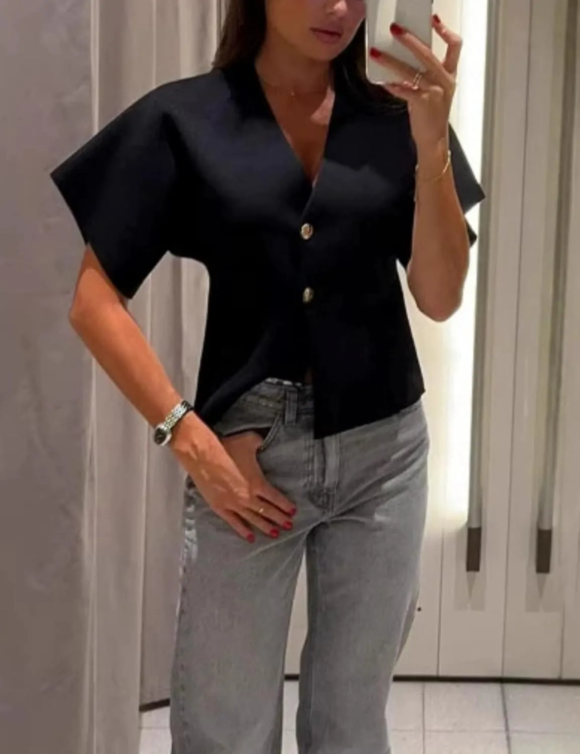 Wanzetaly Womens Oversized Cardigans Short Sleeve Lightweight Button V Neck Casual Knit Sweater Outerwear