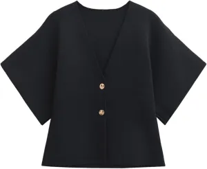 Wanzetaly Womens Oversized Cardigans Short Sleeve Lightweight Button V Neck Casual Knit Sweater Outerwear