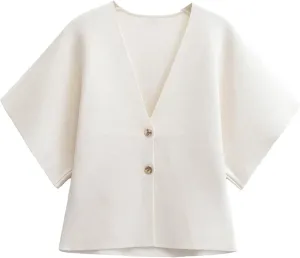 Wanzetaly Womens Oversized Cardigans Short Sleeve Lightweight Button V Neck Casual Knit Sweater Outerwear