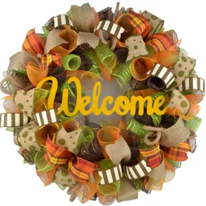 Welcome Fall | Fall Welcome Wreath | Thanksgiving Deco Mesh Wreath