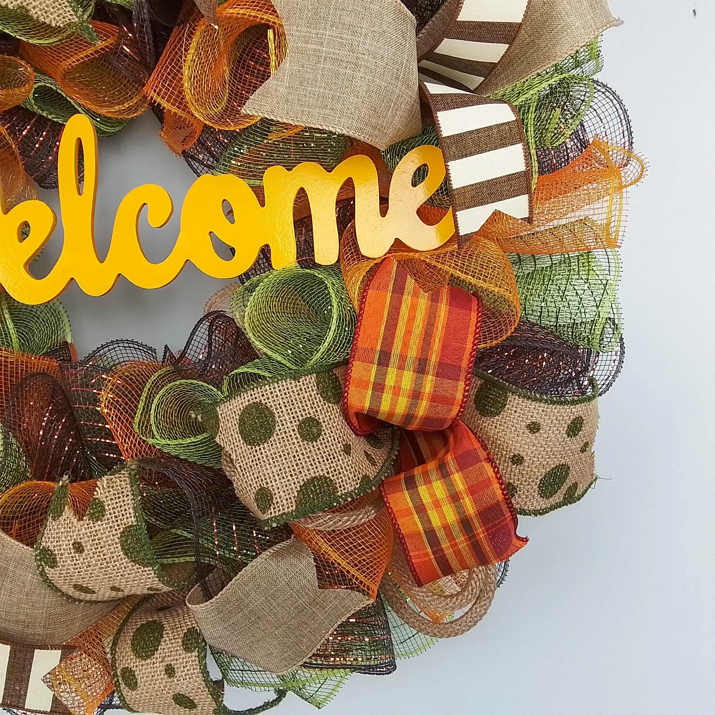 Welcome Fall Wreaths, Thanksgiving Front Door Wreath, Green, Brown : F1