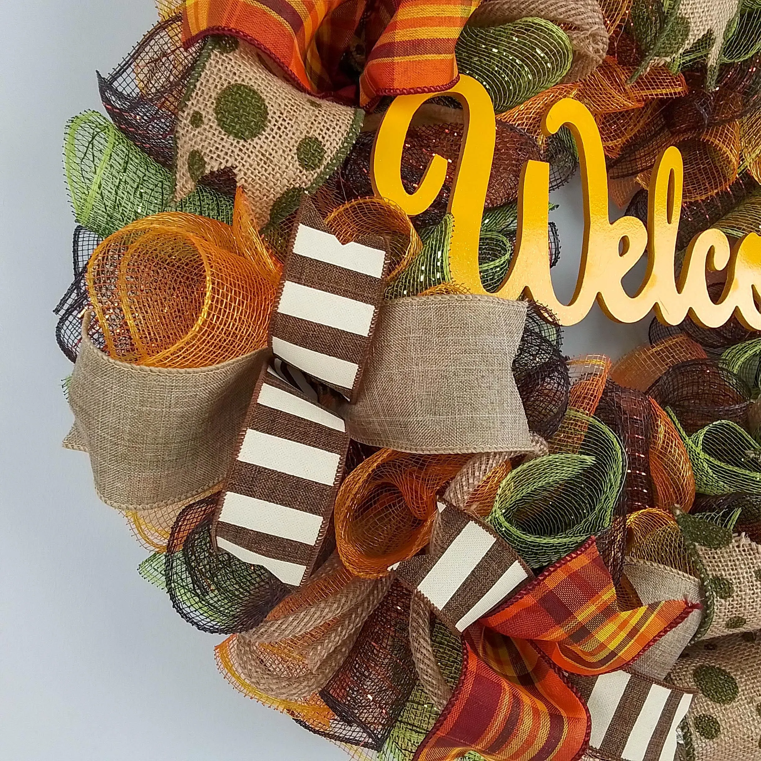 Welcome Fall Wreaths, Thanksgiving Front Door Wreath, Green, Brown : F1