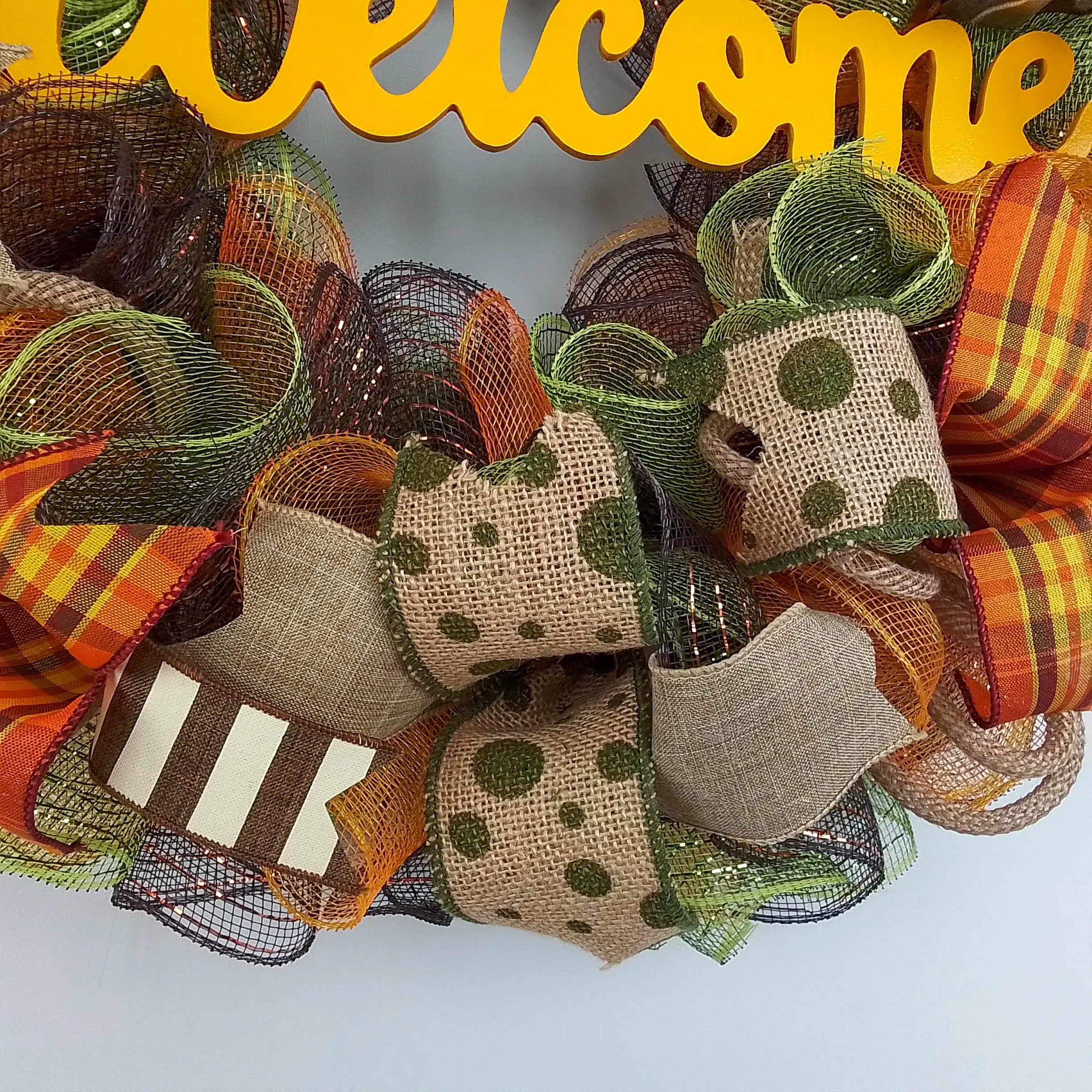 Welcome Fall Wreaths, Thanksgiving Front Door Wreath, Green, Brown : F1