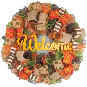 Welcome Fall Wreaths, Thanksgiving Front Door Wreath, Green, Brown : F1