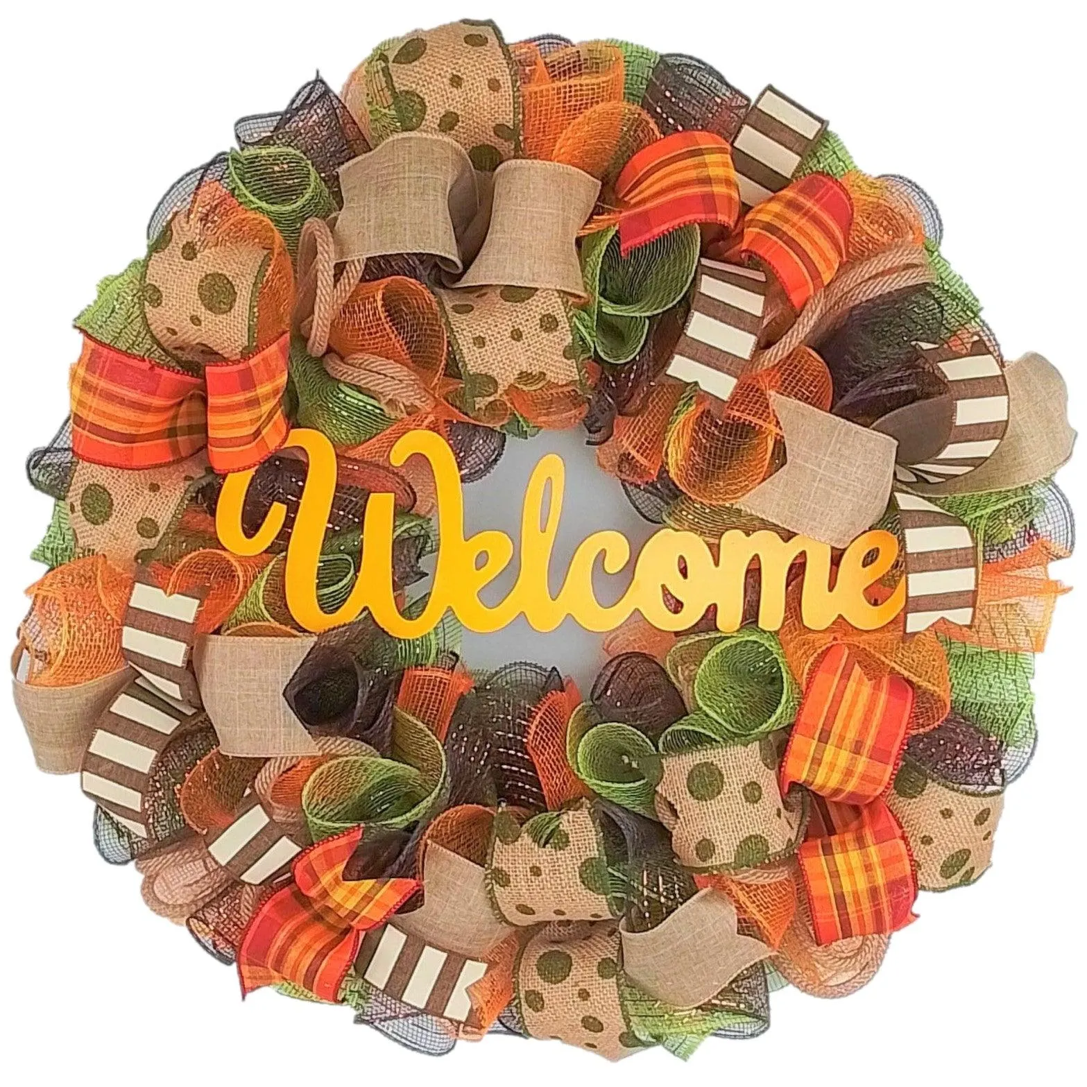 Welcome Fall Wreaths, Thanksgiving Front Door Wreath, Green, Brown : F1
