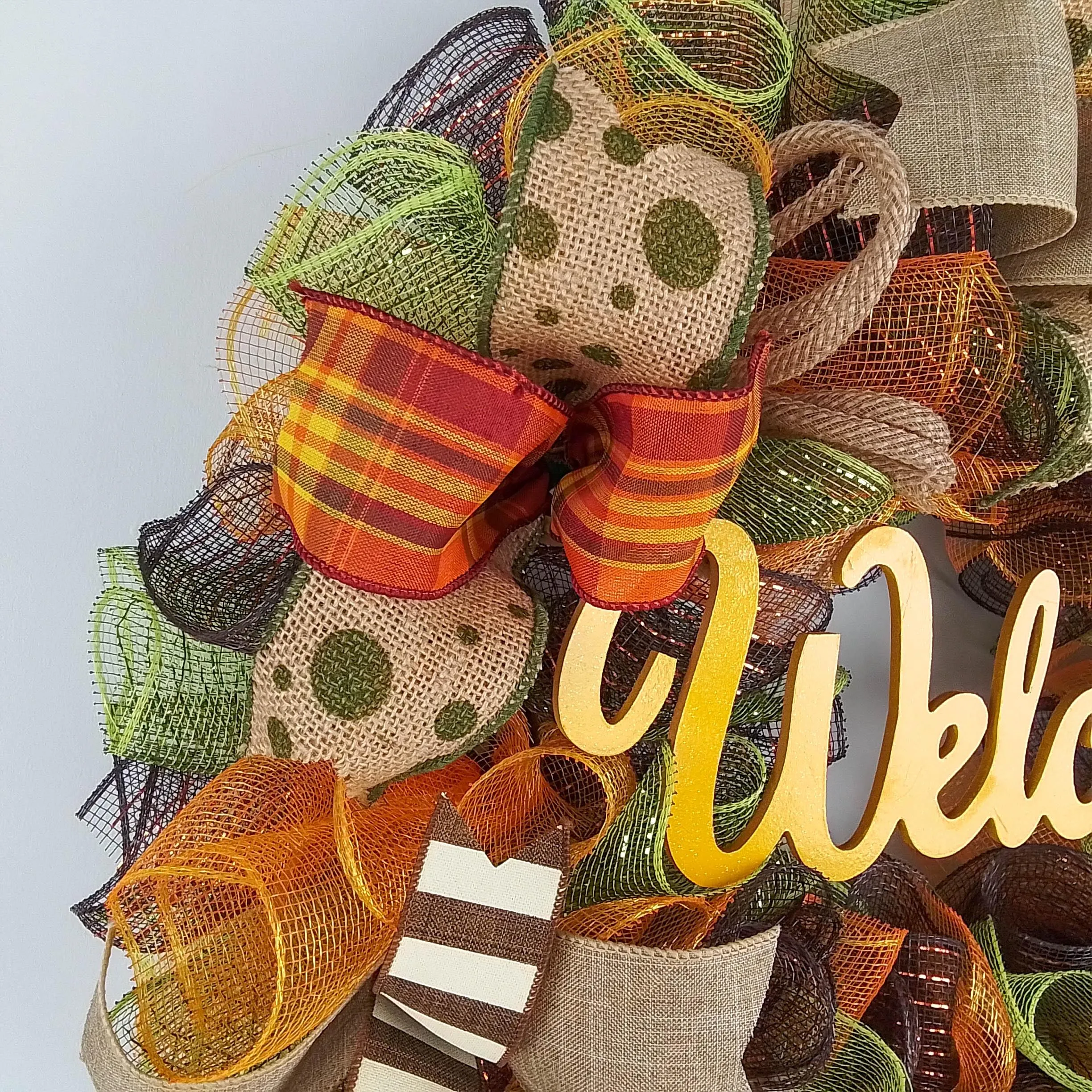 Welcome Fall Wreaths, Thanksgiving Front Door Wreath, Green, Brown : F1