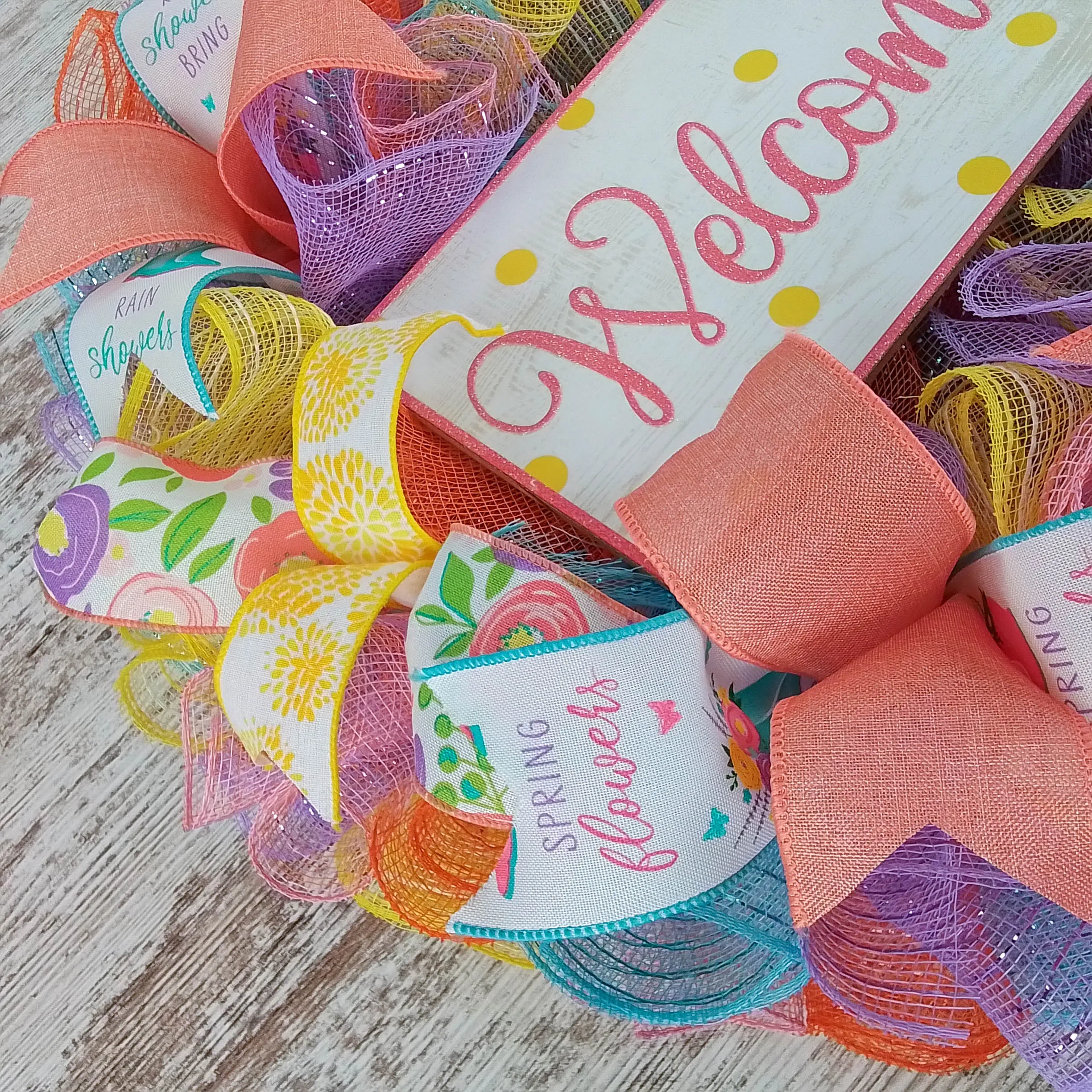 Welcome Rainboot Wreath - Spring Door Wreaths - Turquoise Yellow Coral | Gift for Mom's Birthday