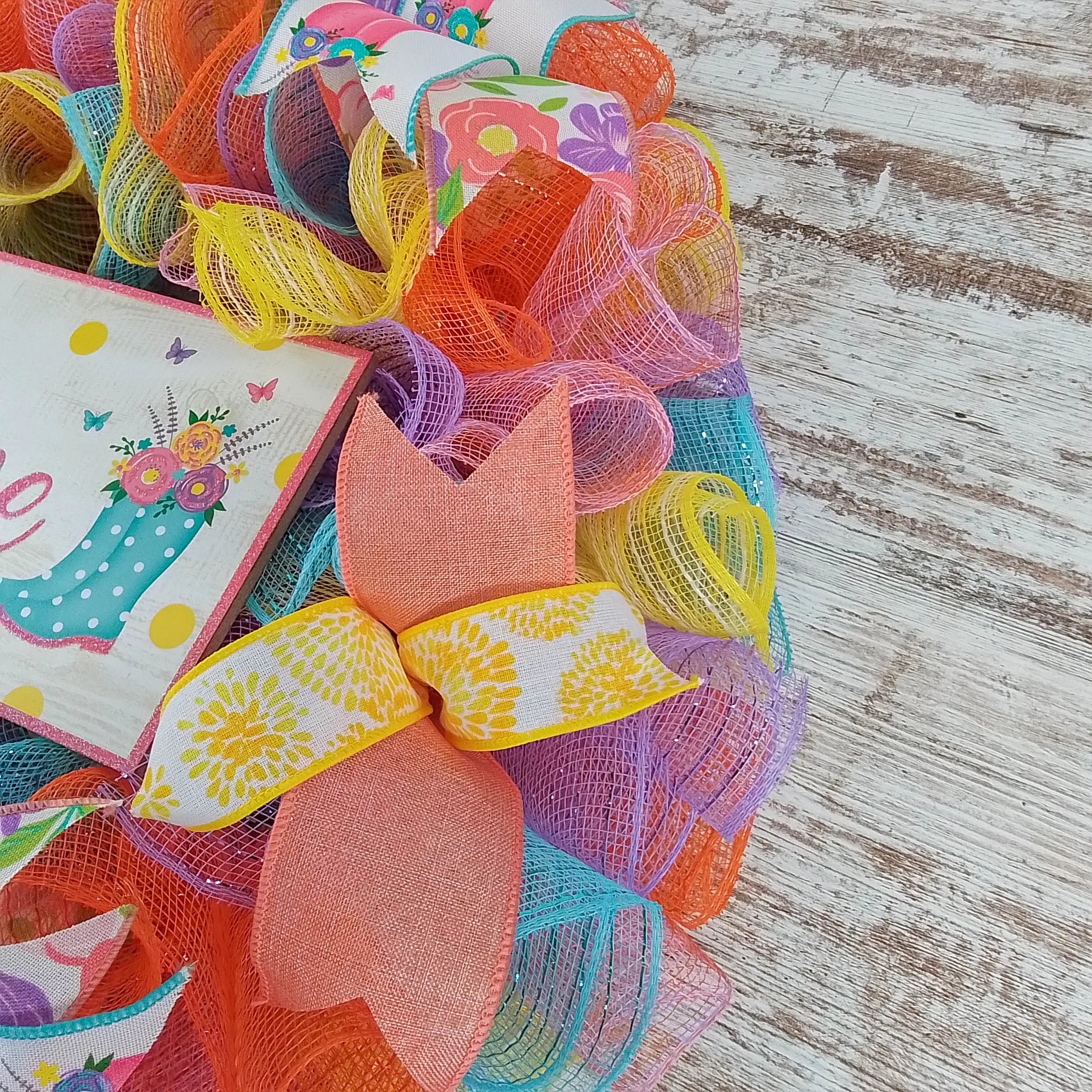 Welcome Rainboot Wreath - Spring Door Wreaths - Turquoise Yellow Coral | Gift for Mom's Birthday