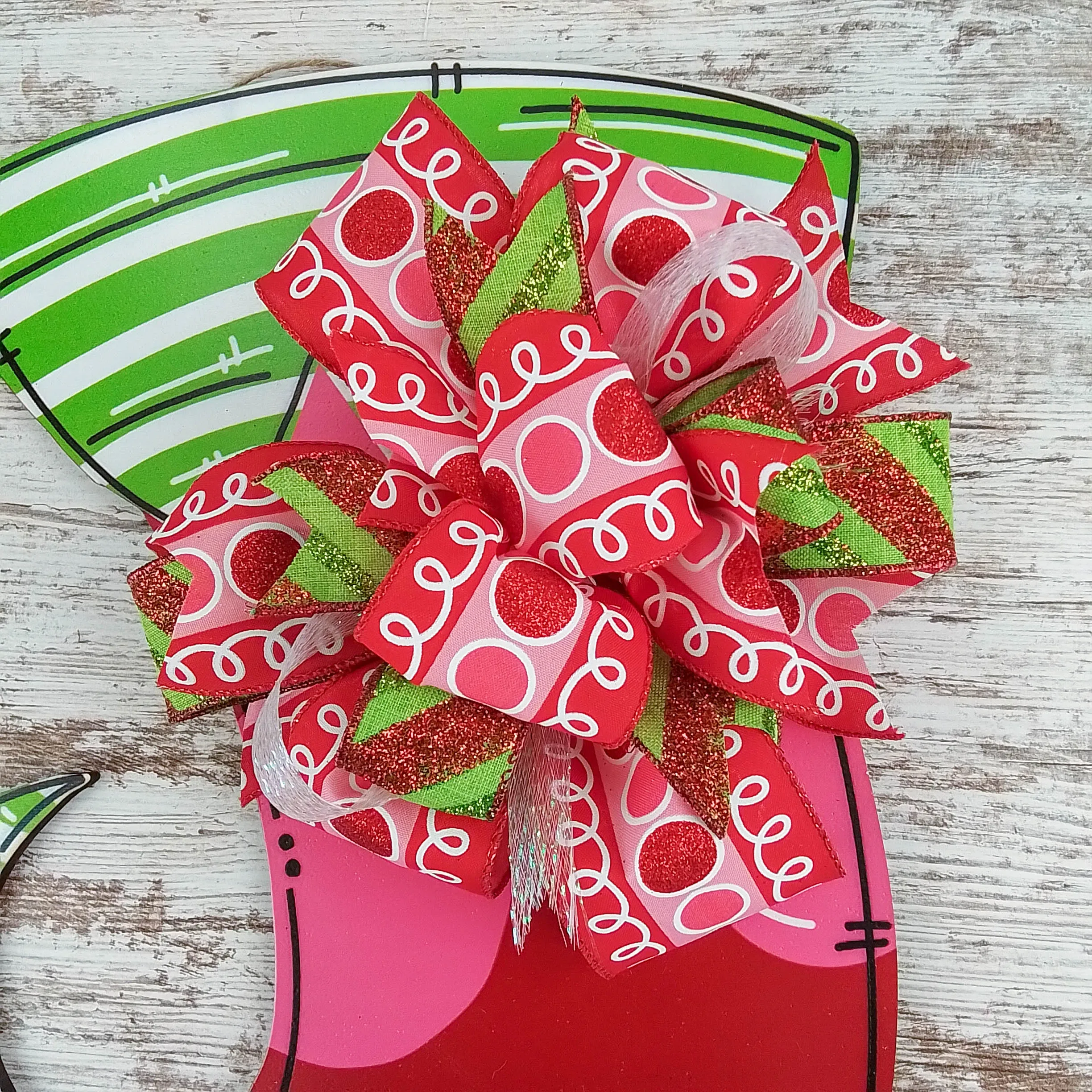 Whimsical Christmas Stocking Door Hanger, Birch Wood Holiday Decoration, Hand-Painted Festive Door Decor