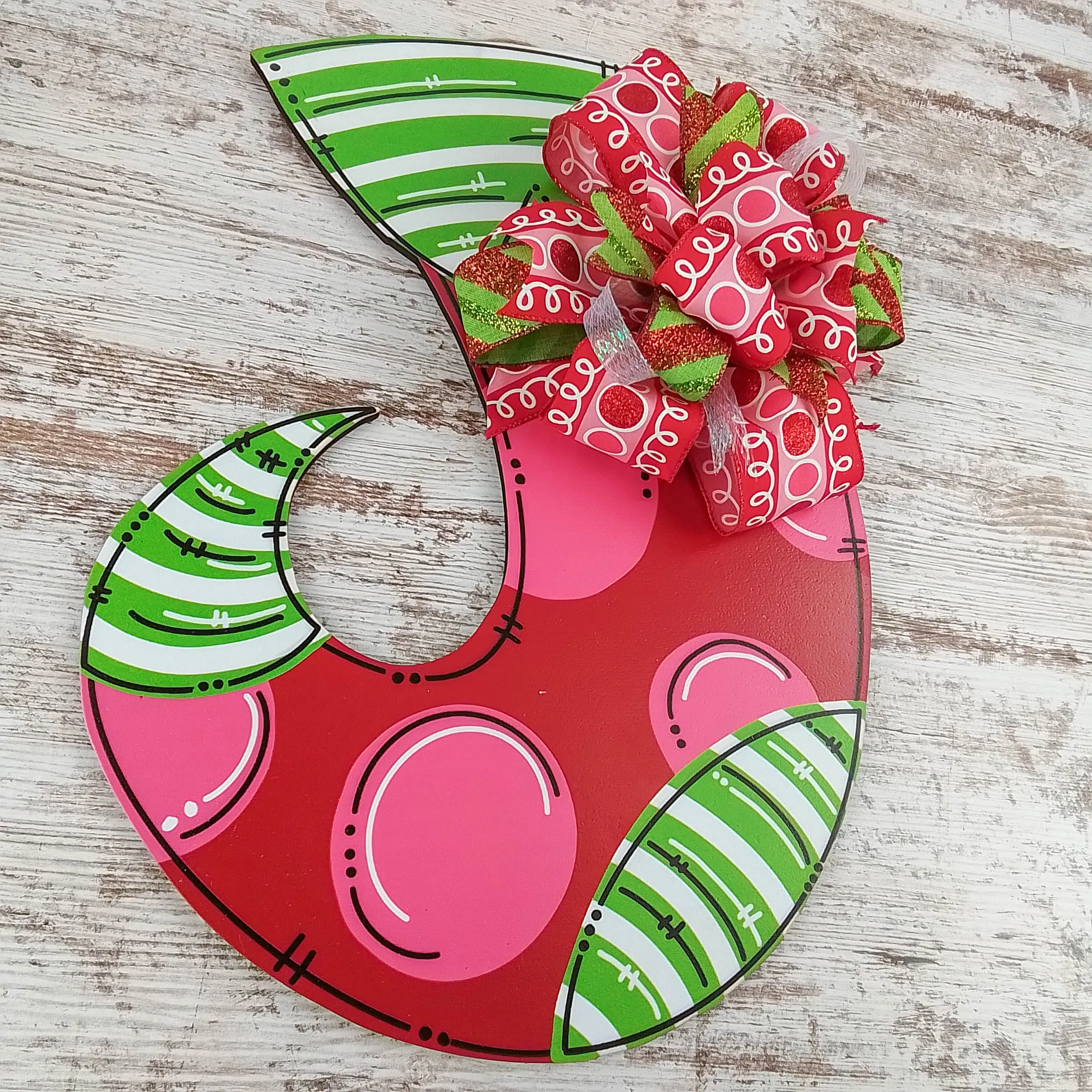Whimsical Christmas Stocking Door Hanger, Birch Wood Holiday Decoration, Hand-Painted Festive Door Decor