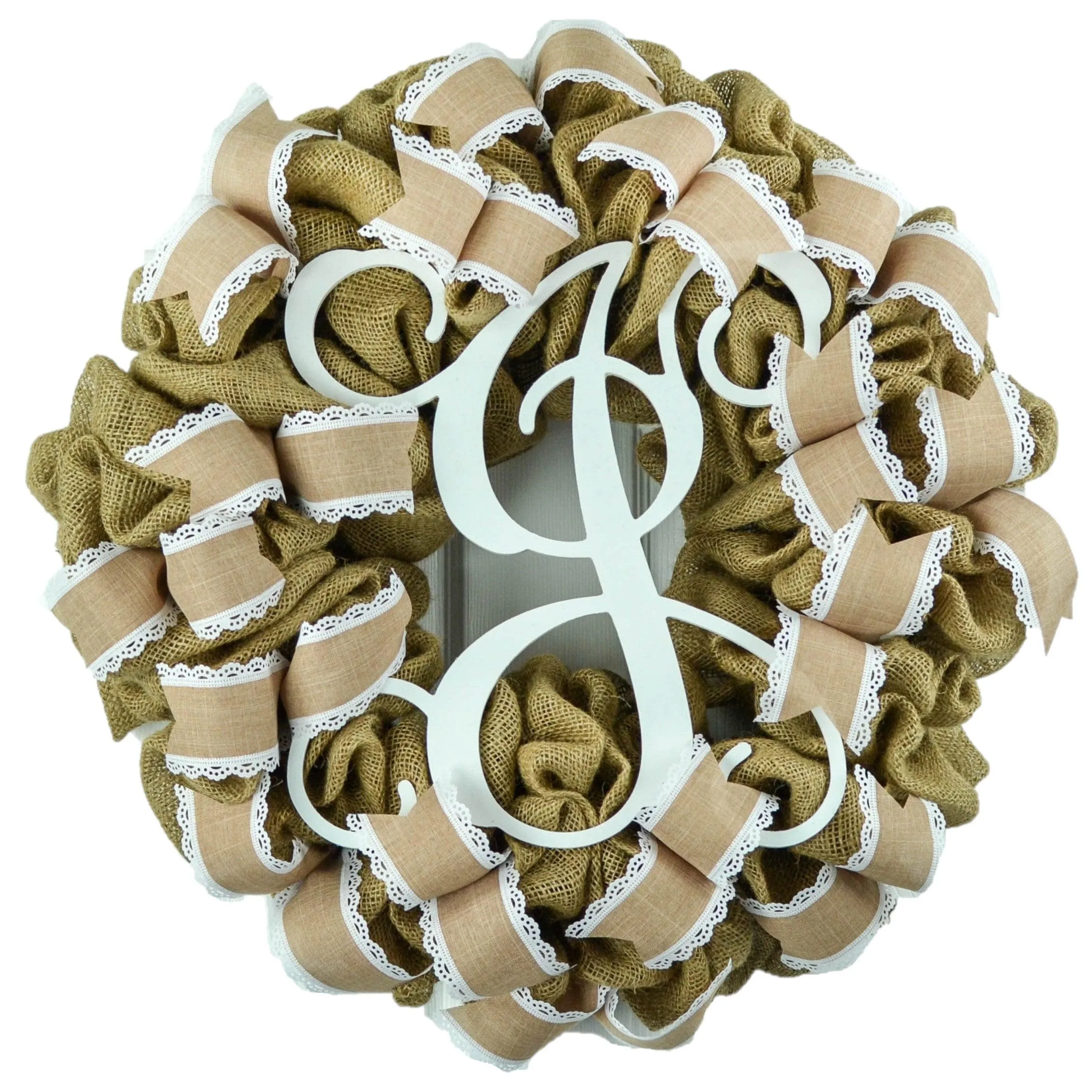 White Burlap Monogram Wreath - Customizable Everyday Hello Front Door Decor