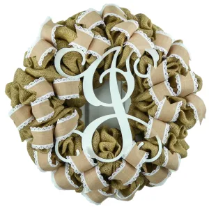 White Burlap Monogram Wreath - Customizable Everyday Hello Front Door Decor