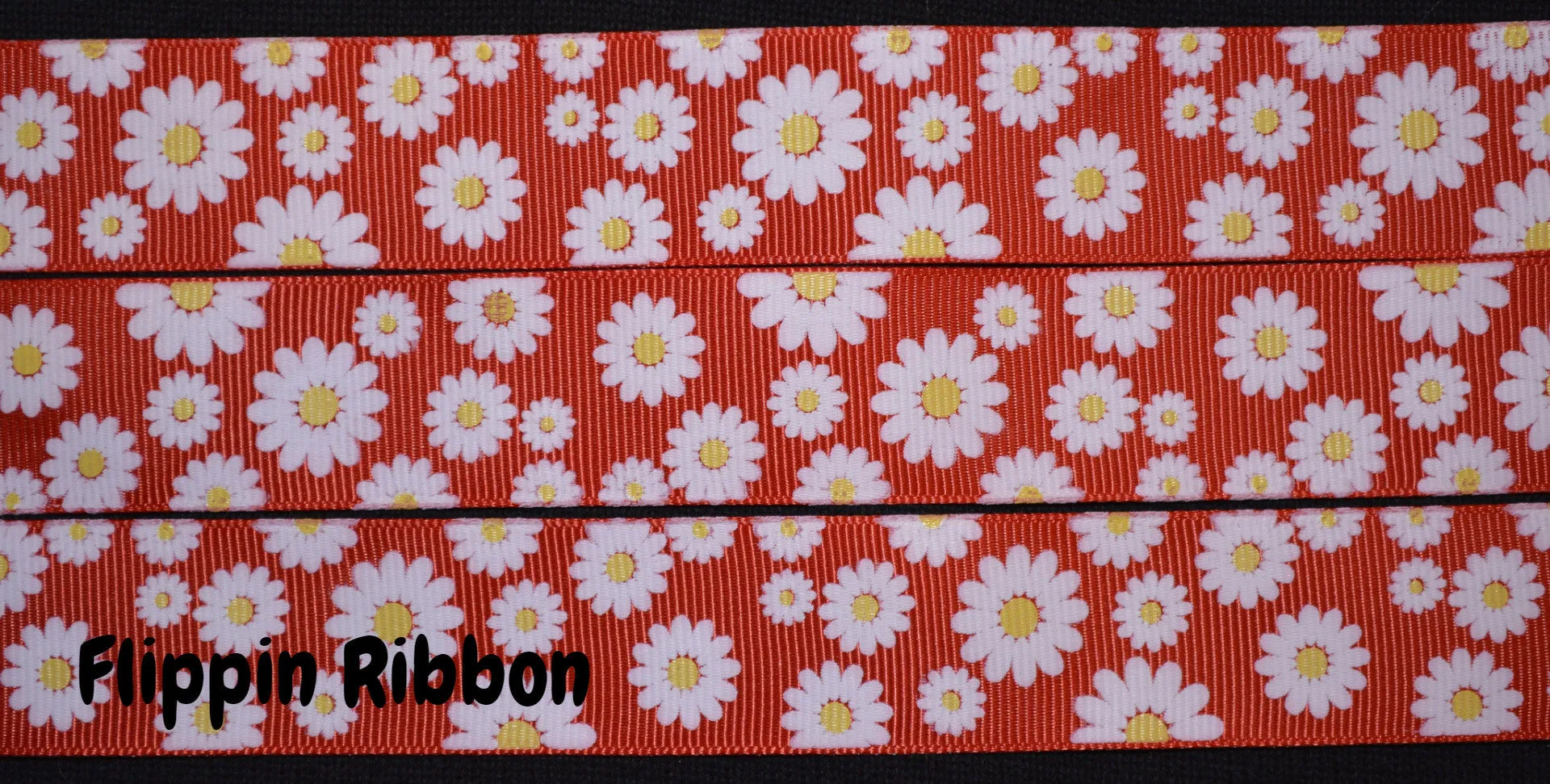 White Daisy Ribbon - 1 inch Printed Grosgrain
