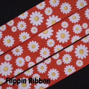 White Daisy Ribbon - 1 inch Printed Grosgrain