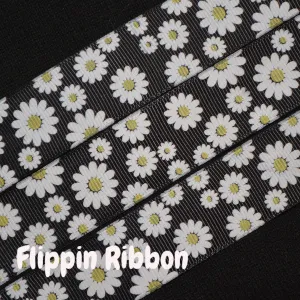 White Daisy Ribbon - 1 inch Printed Grosgrain