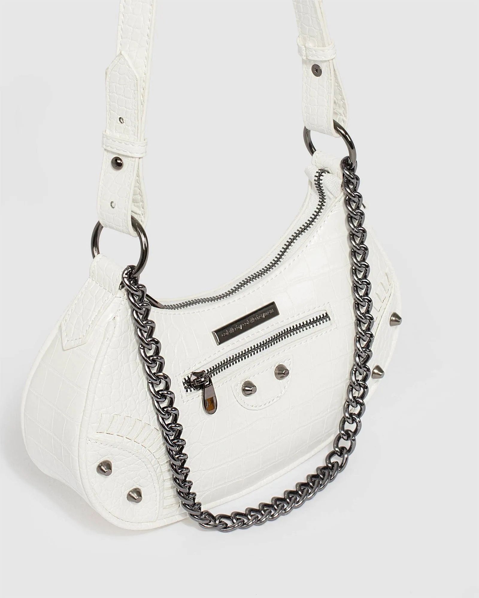 White Vanessa Stud Crossbody Bag