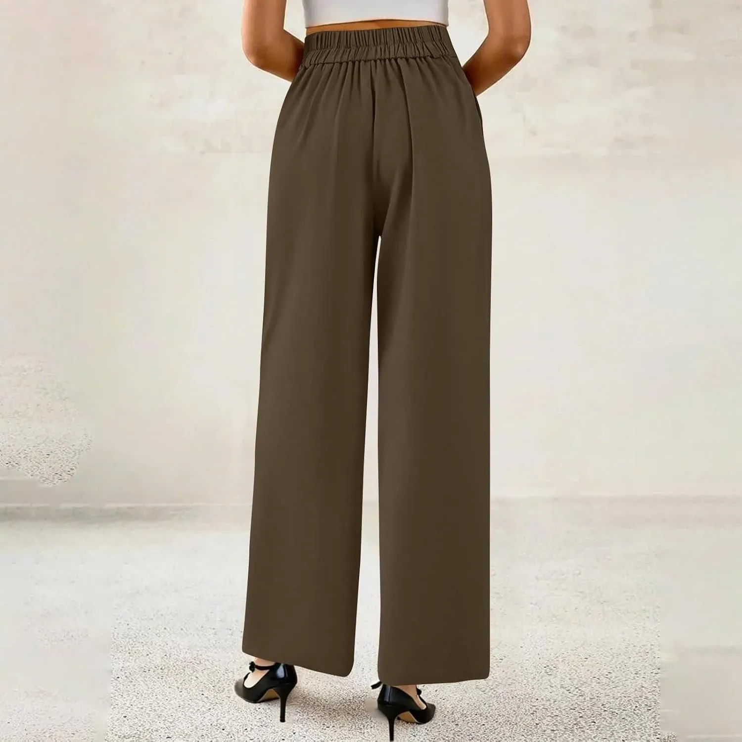 Wide Leg Dress Pants Women Summer Button High Waist Business Work Pants Relaxed Fit Formal Office Trousers w/Pockets