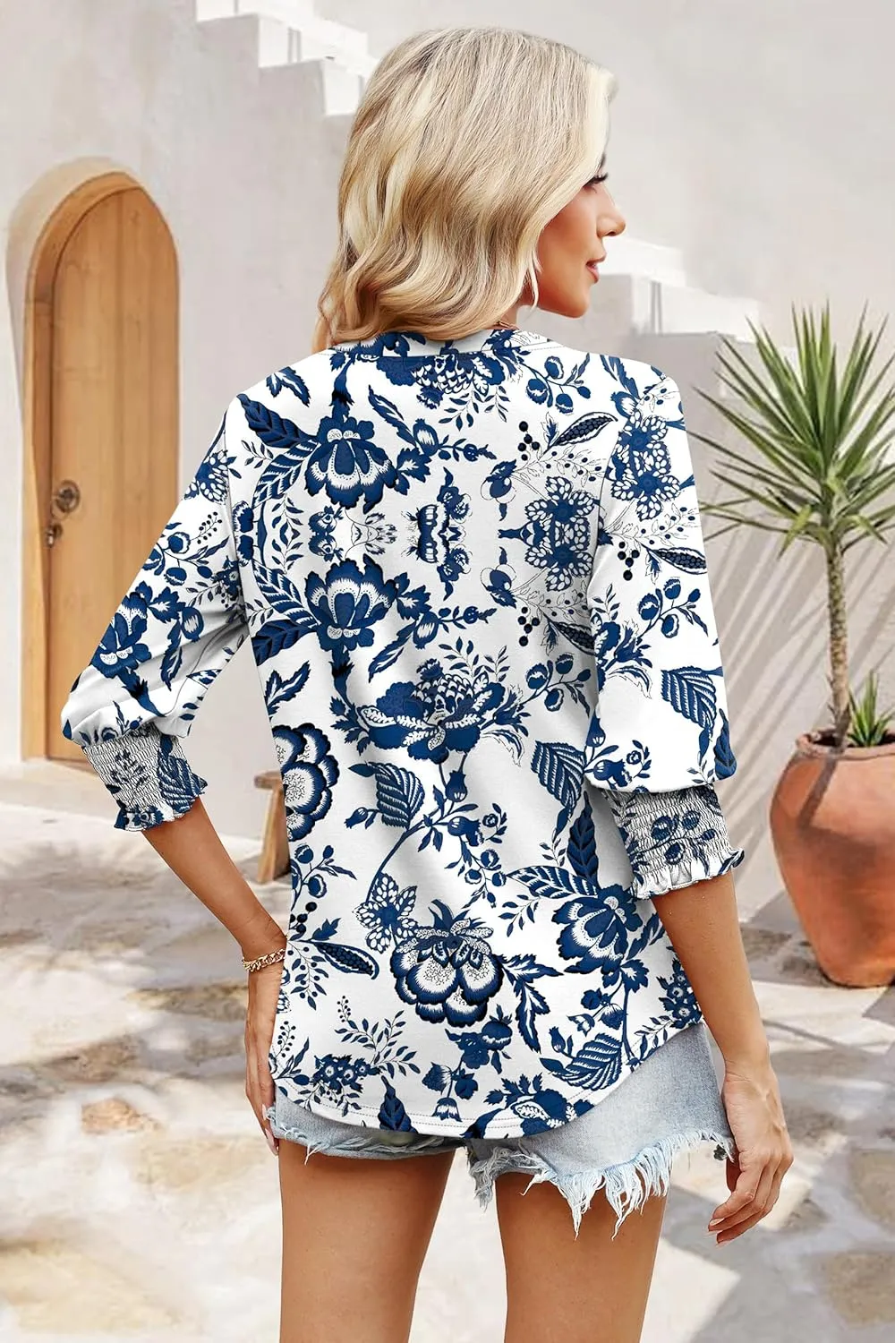 WIHOLL Blouses for Women Dressy Casual 3/4 Length Sleeve Womens Tops Trendy Summer Spring Shirts S-3XL