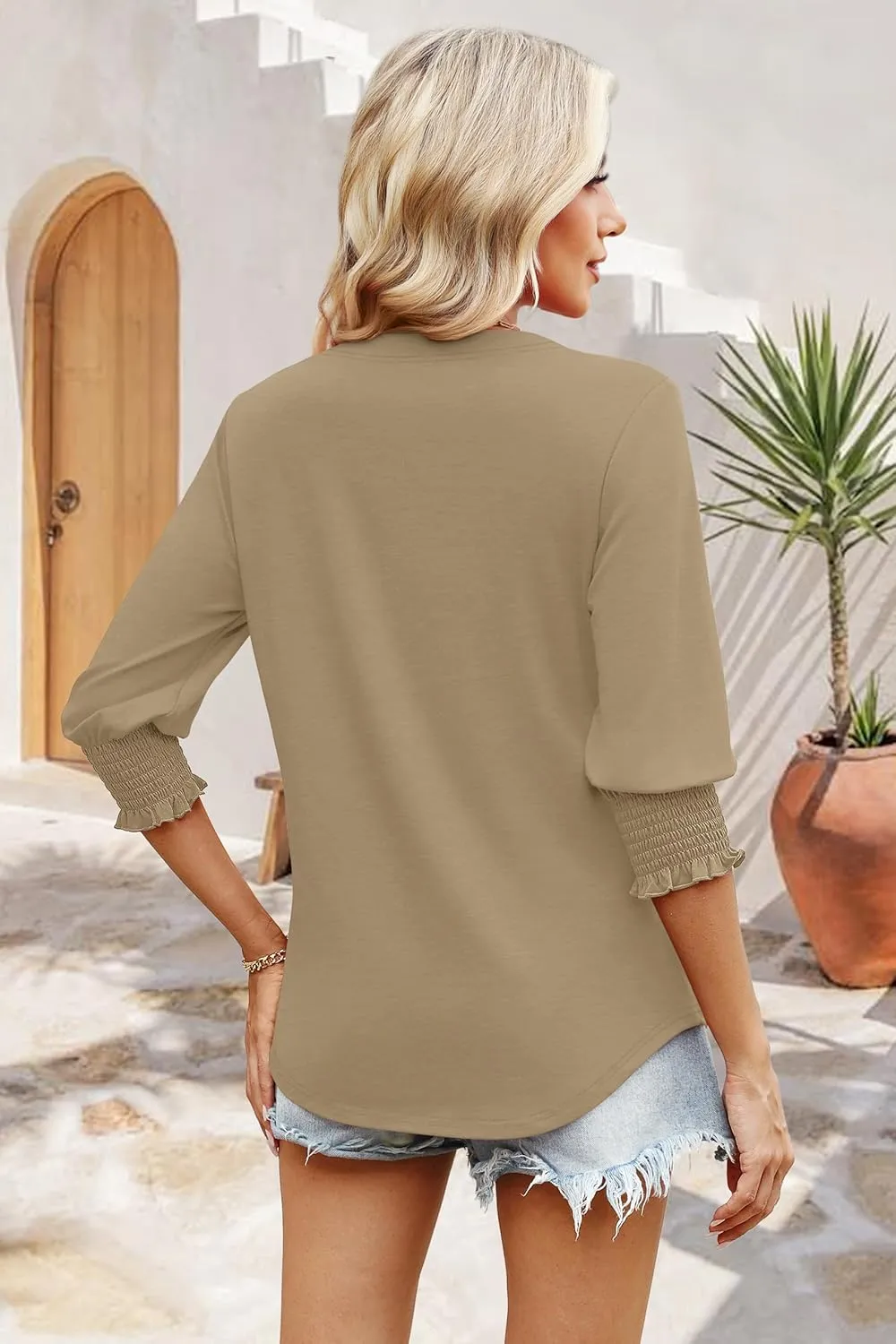 WIHOLL Blouses for Women Dressy Casual 3/4 Length Sleeve Womens Tops Trendy Summer Spring Shirts S-3XL