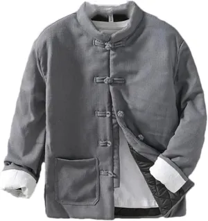 Winter Chinese Style Linen Cotton Padded Outwear Coat Man Clothes Stand Collar Buckle Warm Wadded Jacket For Men