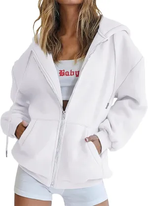 Women 2024 Zip Up Oversized Sweatshirt Long Sleeve Jackets Comfort Casual Sweaters Y2K Trendy Fall Fashion Clothes