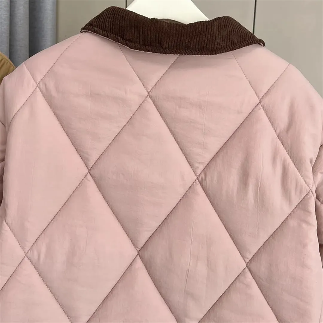 Women Autumn Winter Simple Block Color Long Cotton-Padded Coat Plus Size Warm Parkas
