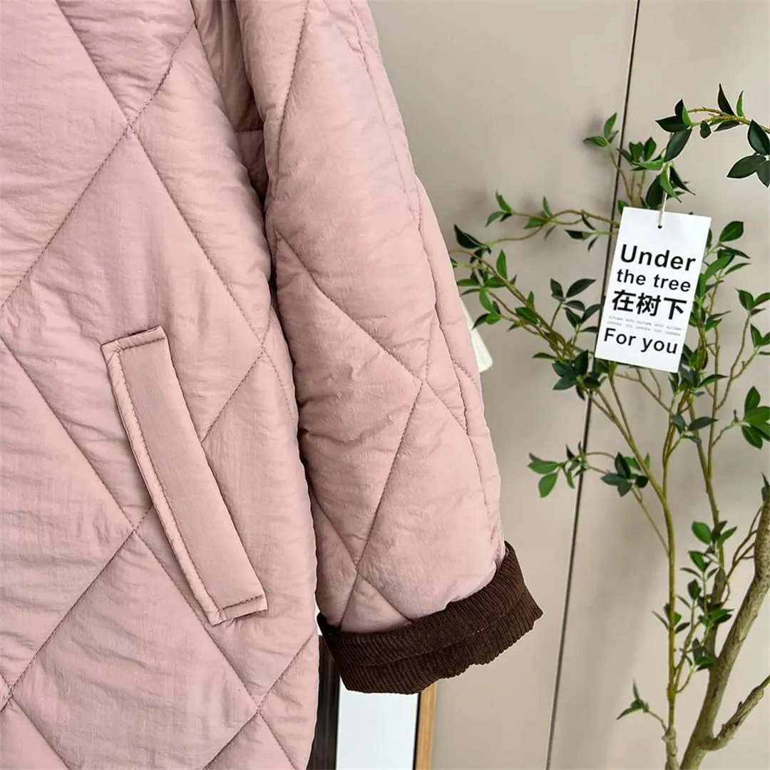 Women Autumn Winter Simple Block Color Long Cotton-Padded Coat Plus Size Warm Parkas
