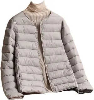 Women Cotton-Padded Clothes Puffer Winter Jackets Collarless Coat Portable Windproof Parkas