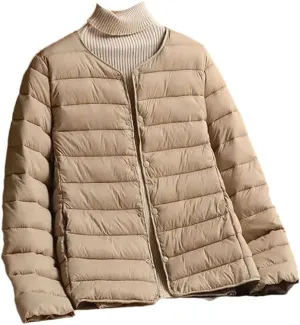 Women Cotton-Padded Clothes Puffer Winter Jackets Collarless Coat Portable Windproof Parkas