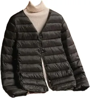 Women Cotton-Padded Clothes Puffer Winter Jackets Collarless Coat Portable Windproof Parkas