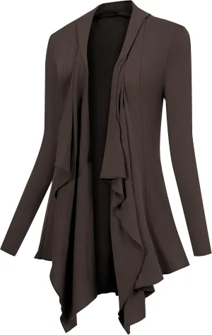 Women Drape Open Front Cardigan Long Sleeve Irregular Hem Cardigans for Women