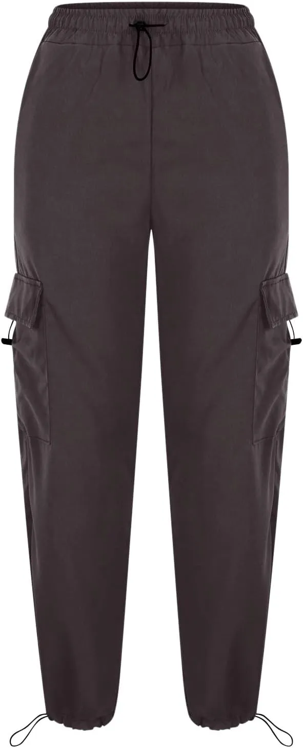 Women Elastic Waist Cargo Pants Parachute Drawstring Overalls Wide Leg Trendy Y2K Pants Teen Girls Hiking Trousers