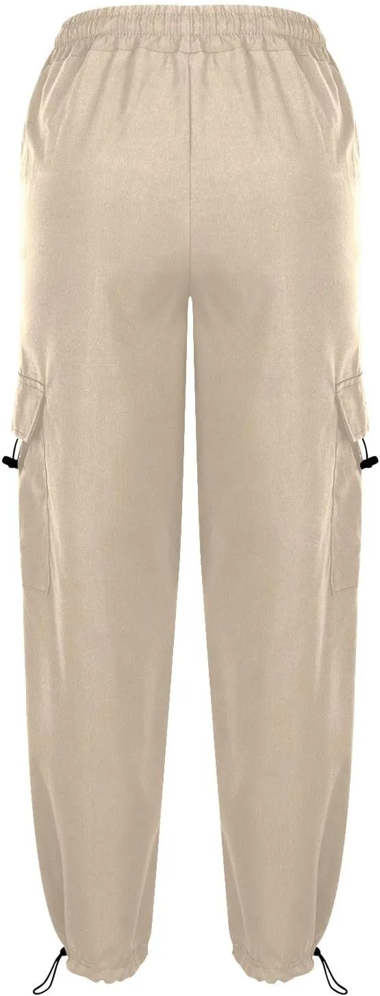 Women Elastic Waist Cargo Pants Parachute Drawstring Overalls Wide Leg Trendy Y2K Pants Teen Girls Hiking Trousers