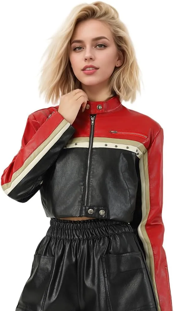 Women Faux Leather Jackets, Short Black Motorcycle Bomber Leather Coats, Fall Fashion Outfits Winter Clothes