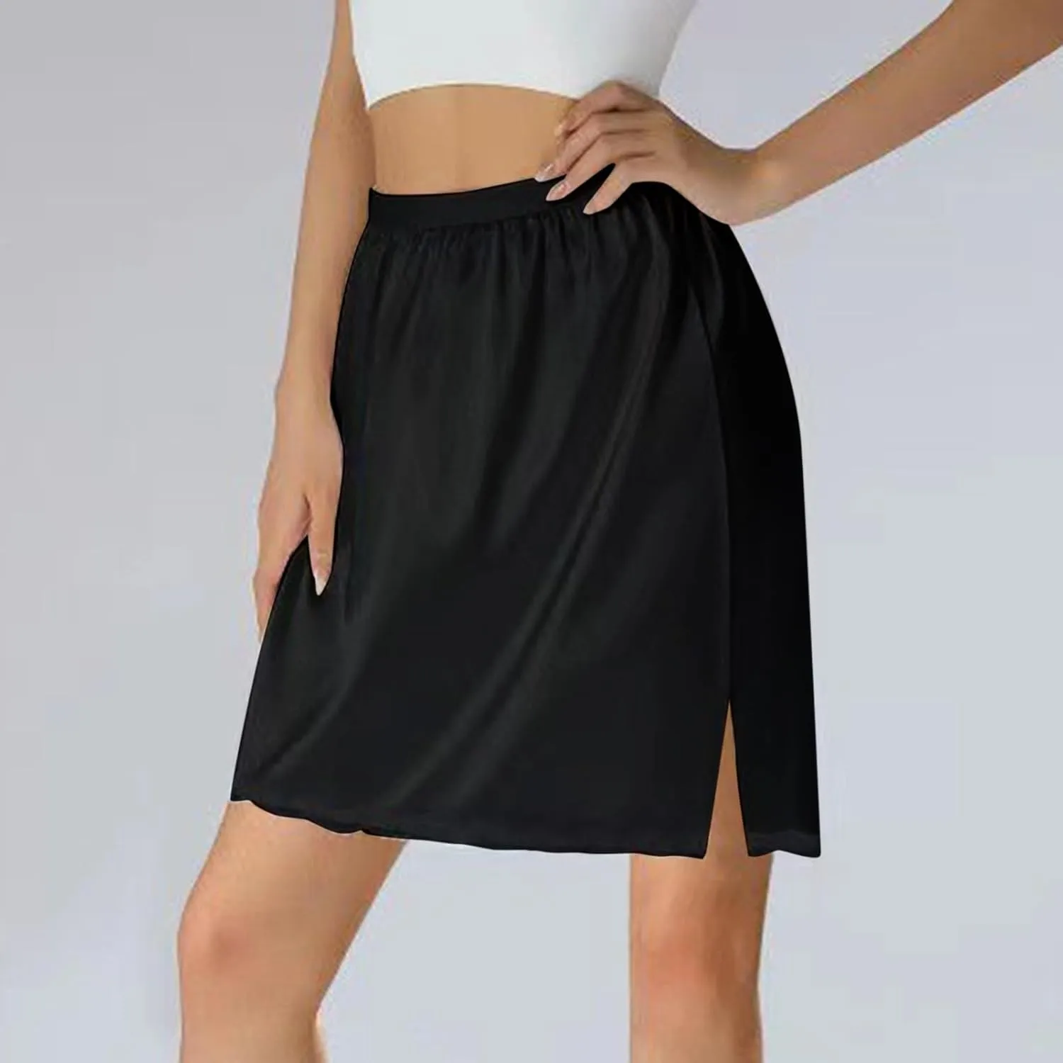 Women Half Slips Under Dress Lace Hem Elastic Waist Petticoat Underskirt Knee Length Midi Skirt plus Size Skater
