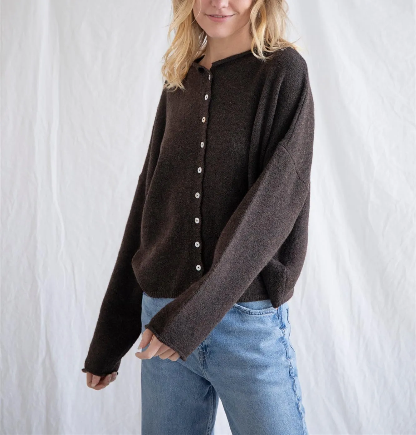 Women Lightweight Cardigan Sweater Button Down Long Sleeve Crewneck Crop Knit Cardigans Casual Basic Knitwear