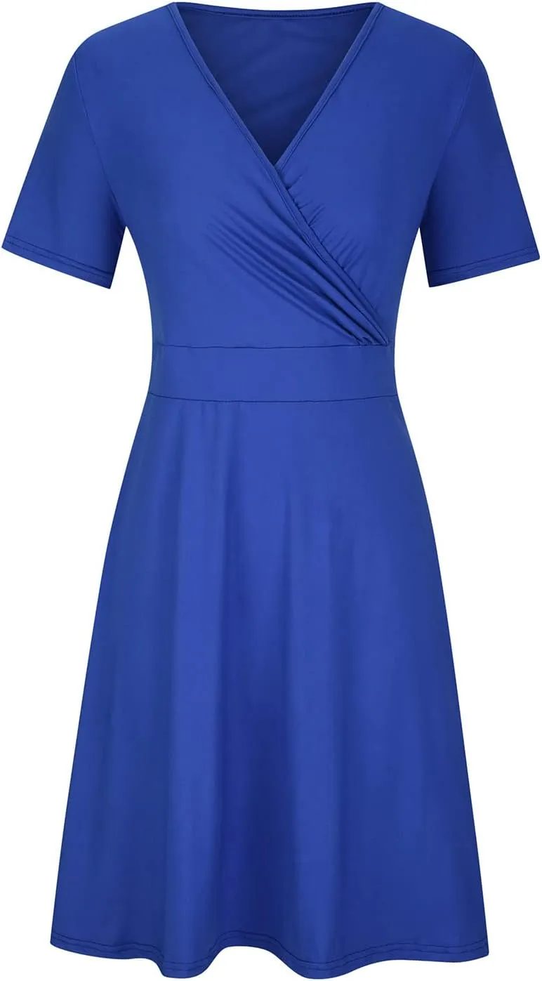 Women Oversized Summer Dresses, Sexy V Neck Short Sleeve A Line Sundress High Waisted Casual Midi Dresses Plus Size