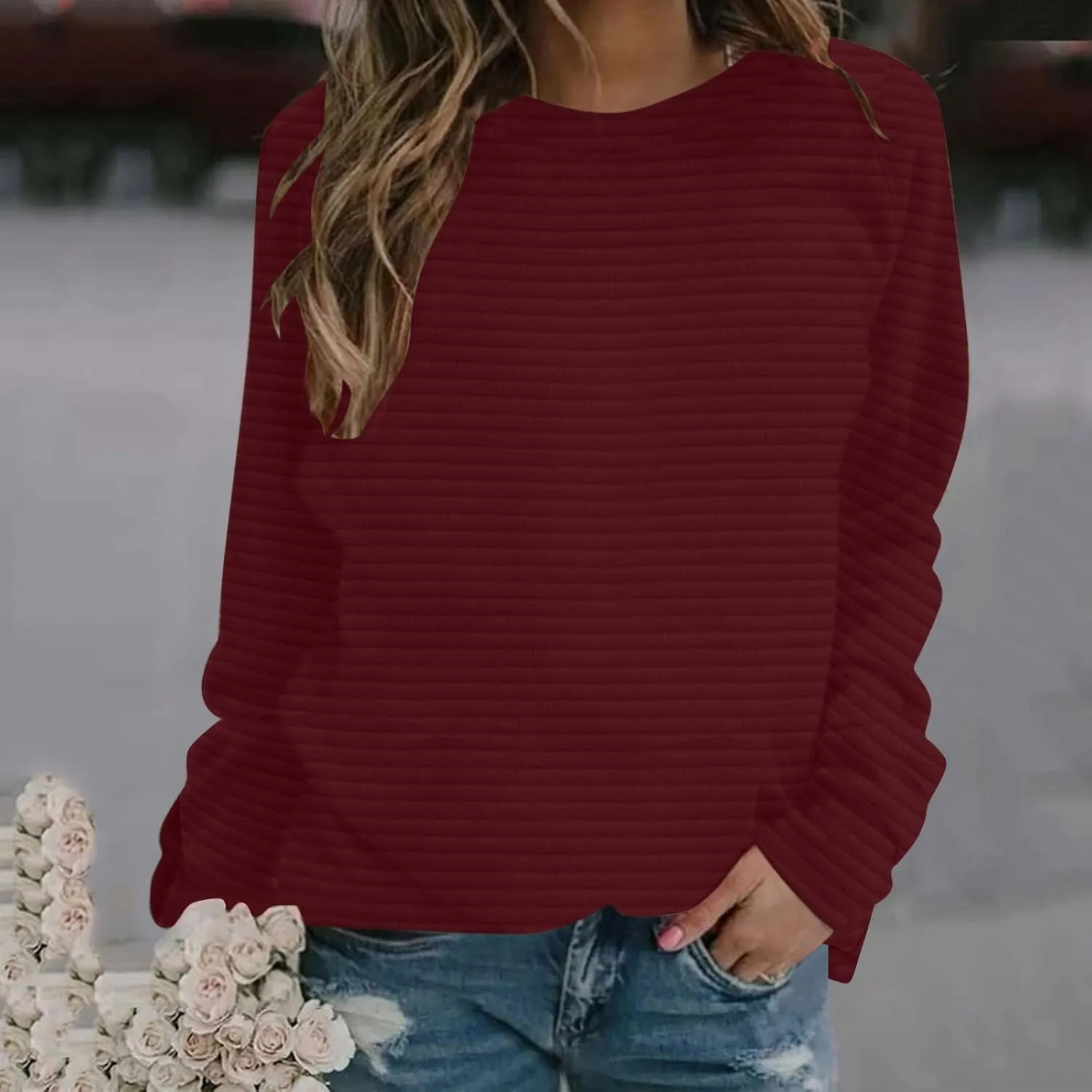 Women Sweatshirts Trendy Comfy Baggy Raglan Sleeve Crew Neck Blouses Shirts Solid Color Loose Fitting Lounge Tops