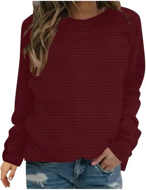Women Sweatshirts Trendy Comfy Baggy Raglan Sleeve Crew Neck Blouses Shirts Solid Color Loose Fitting Lounge Tops